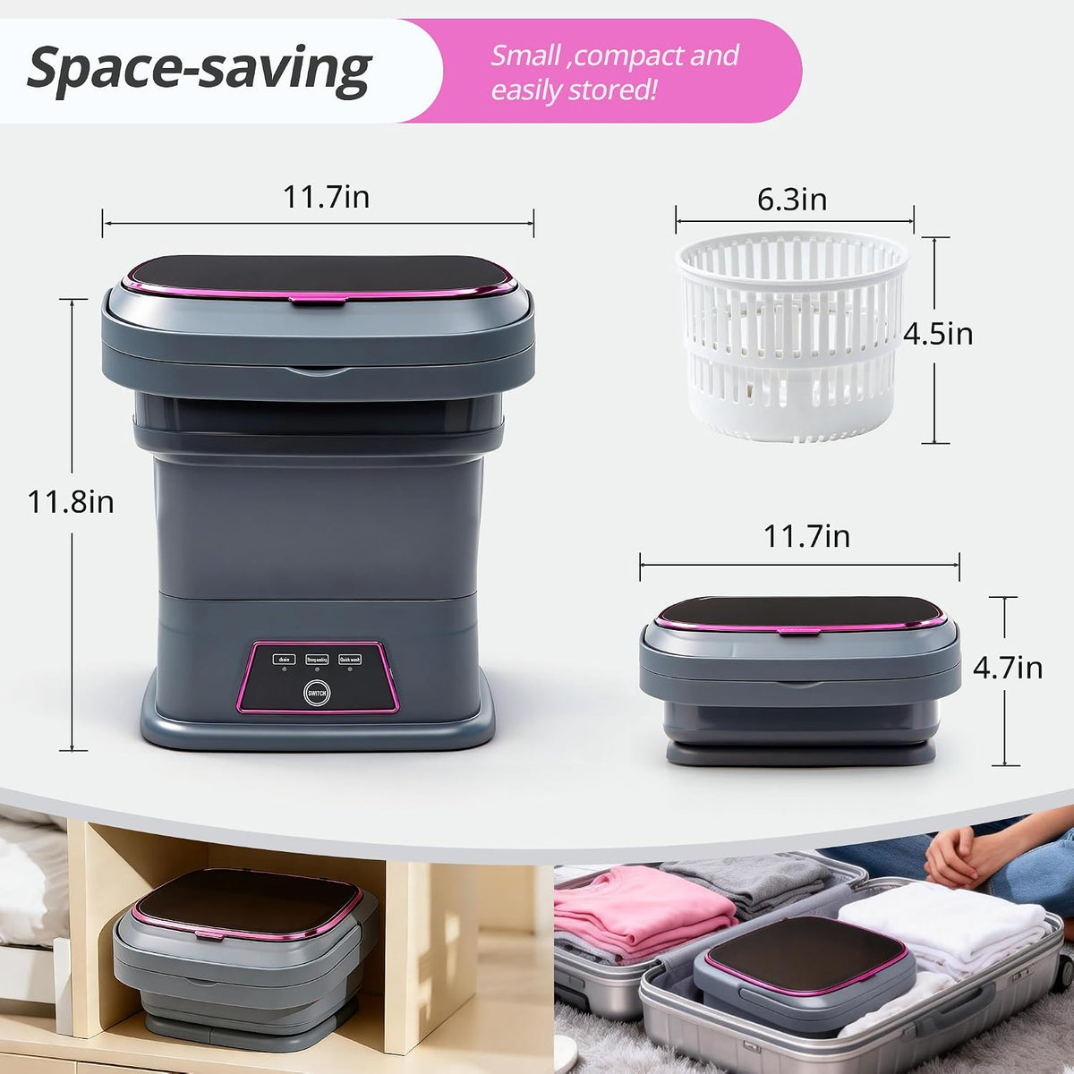 Portable Washing Machine, 16L Upgraded with Spin Basket, Small Washer Portable for Underwear, Delicate Clothes, and Light Laundry, Suitable for Travel, Camping,Apartments, Dormitories, Hotels