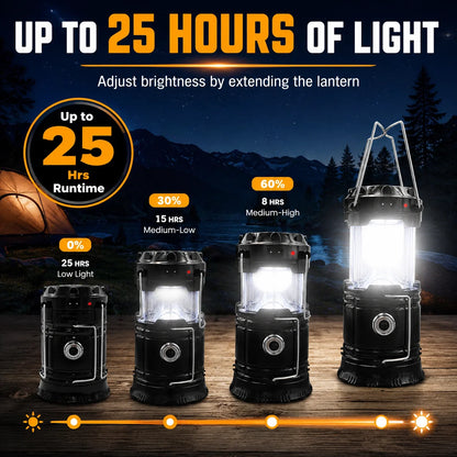 4 Pack LED Camping Lantern, Solar and Rechargeable Lantern Flashlight Collapsible and Portable Light for Camp/Hiking/Emergency/Hurricanes/Storm