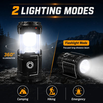 4 Pack LED Camping Lantern, Solar and Rechargeable Lantern Flashlight Collapsible and Portable Light for Camp/Hiking/Emergency/Hurricanes/Storm
