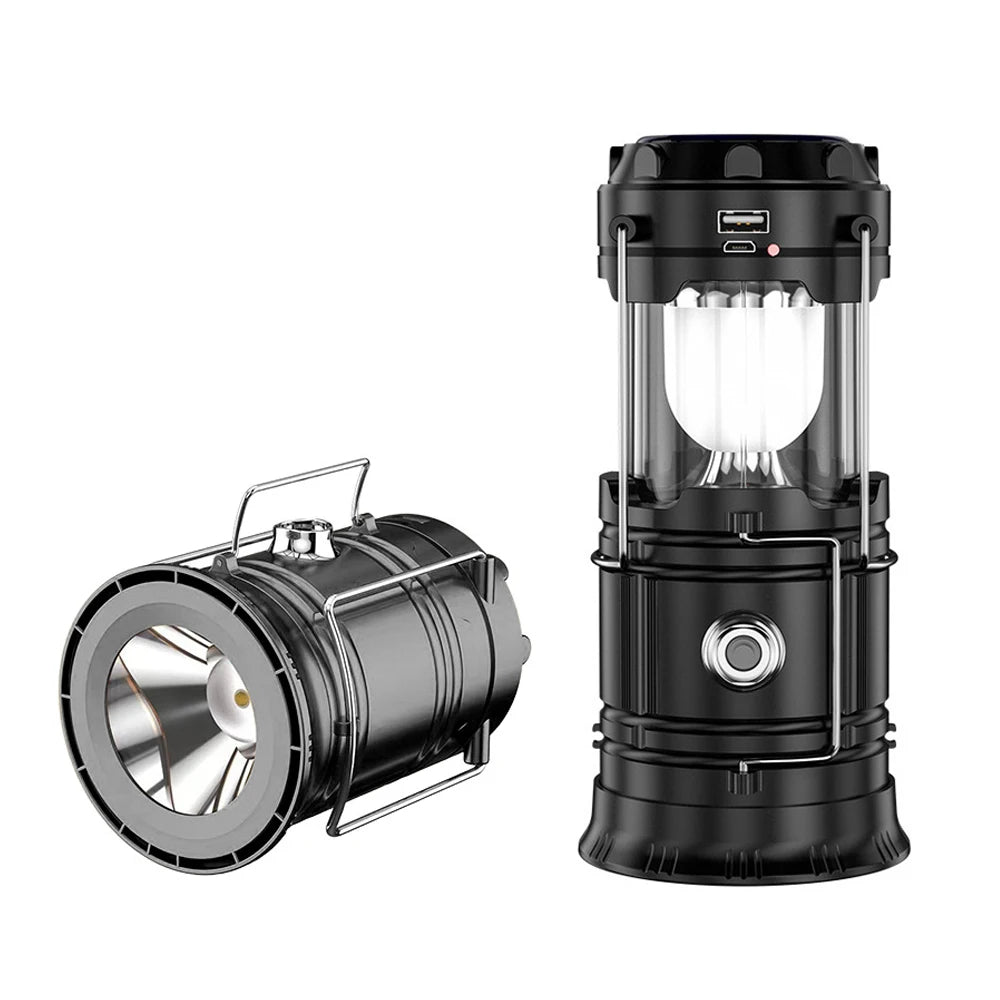 Solar Camping Lantern Collapsible LED Solar USB Rechargeable Lantern Flashlight Emergency Hanging Lights for Outdoor Camping